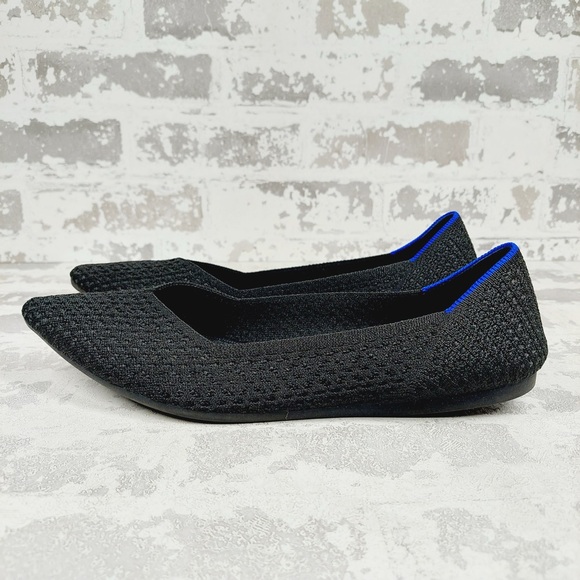 NEW Rothy's The Flat Black Knit Pointy Toe Slip On Loafers E242